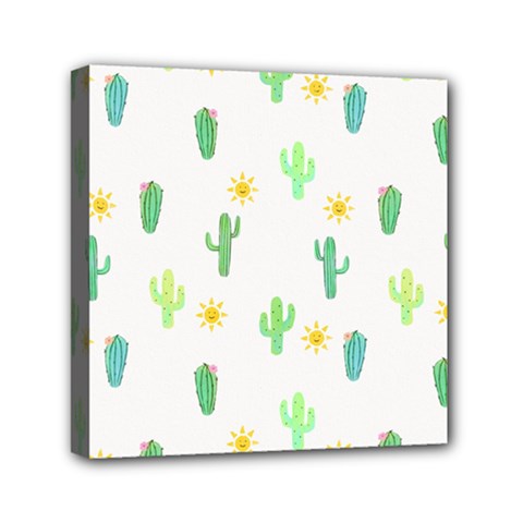 Green Cacti With Sun Mini Canvas 6  X 6  (stretched) by SychEva