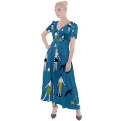 Girls Walk With Their Dogs Button Up Short Sleeve Maxi Dress by SychEva