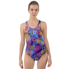 Multicolored Splashes And Watercolor Circles On A Dark Background Cut-out Back One Piece Swimsuit by SychEva