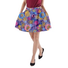 Multicolored Splashes And Watercolor Circles On A Dark Background A-line Pocket Skirt by SychEva