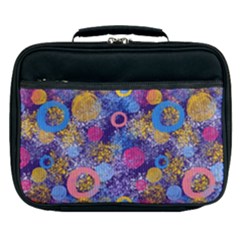 Multicolored Splashes And Watercolor Circles On A Dark Background Lunch Bag by SychEva