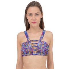 Multicolored Splashes And Watercolor Circles On A Dark Background Cage Up Bikini Top by SychEva
