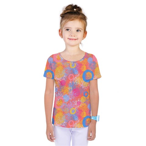 Multicolored Splashes And Watercolor Circles On A Dark Background Kids  One Piece Tee by SychEva