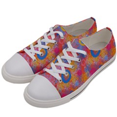 Multicolored Splashes And Watercolor Circles On A Dark Background Women s Low Top Canvas Sneakers