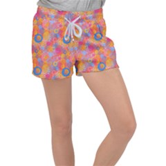 Multicolored Splashes And Watercolor Circles On A Dark Background Velour Lounge Shorts by SychEva