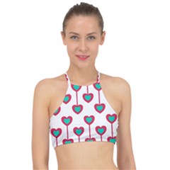 Red Hearts On A White Background Racer Front Bikini Top by SychEva