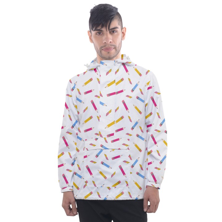 Multicolored Pencils And Erasers Men s Front Pocket Pullover Windbreaker