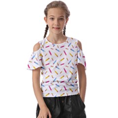 Multicolored Pencils And Erasers Kids  Butterfly Cutout Tee by SychEva