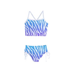 White Tiger Purple & Blue Animal Fur Print Stripes Girls  Tankini Swimsuit