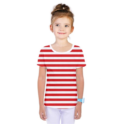 Red And White Stripes Pattern, Geometric Theme Kids  One Piece Tee by Casemiro