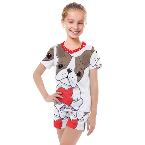 French Bulldog Hearts Kids  Mesh Tee And Shorts Set by SomethingForEveryone