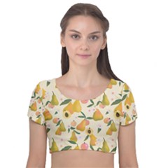 Yellow Juicy Pears And Apricots Velvet Short Sleeve Crop Top  by SychEva