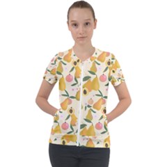 Yellow Juicy Pears And Apricots Short Sleeve Zip Up Jacket by SychEva