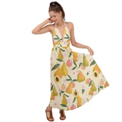 Yellow Juicy Pears And Apricots Backless Maxi Beach Dress by SychEva