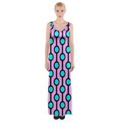 A Chain Of Blue Circles Thigh Split Maxi Dress by SychEva