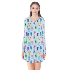 Funny Monsters Long Sleeve V-neck Flare Dress by SychEva