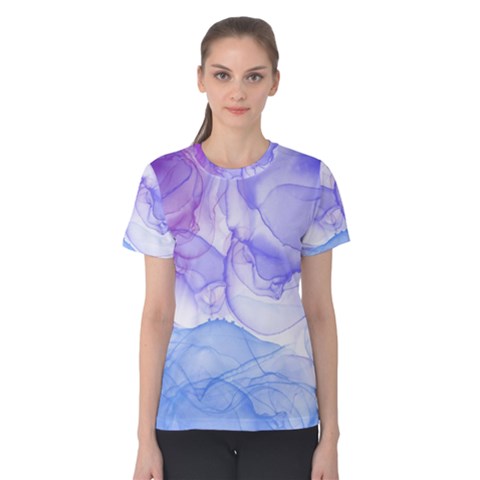 Purple And Blue Alcohol Ink  Women s Cotton Tee by Dazzleway