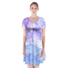 Purple And Blue Alcohol Ink  Short Sleeve V-neck Flare Dress by Dazzleway