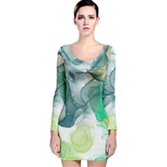 Orange And Green Alcohol Ink  Long Sleeve Velvet Bodycon Dress by Dazzleway