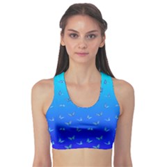 Butterflies At Blue, Two Color Tone Gradient Sports Bra by Casemiro