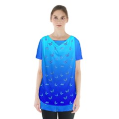 Butterflies At Blue, Two Color Tone Gradient Skirt Hem Sports Top by Casemiro