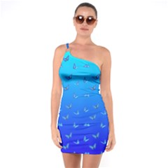 Butterflies At Blue, Two Color Tone Gradient One Soulder Bodycon Dress by Casemiro