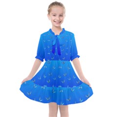 Butterflies At Blue, Two Color Tone Gradient Kids  All Frills Chiffon Dress by Casemiro