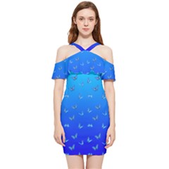 Butterflies At Blue, Two Color Tone Gradient Shoulder Frill Bodycon Summer Dress by Casemiro