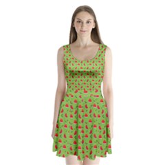 Juicy Slices Of Watermelon On A Green Background Split Back Mini Dress  by SychEva