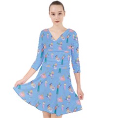 Beautiful Girls With Drinks Quarter Sleeve Front Wrap Dress by SychEva