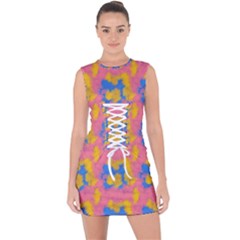 Abstract Painting Lace Up Front Bodycon Dress by SychEva