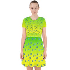 Blue Butterflies At Yellow And Green, Two Color Tone Gradient Adorable In Chiffon Dress by Casemiro