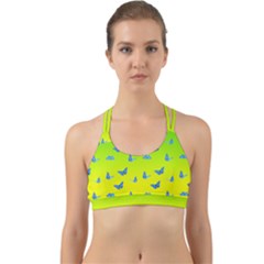 Blue Butterflies At Yellow And Green, Two Color Tone Gradient Back Web Sports Bra by Casemiro