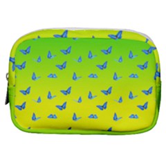 Blue Butterflies At Yellow And Green, Two Color Tone Gradient Make Up Pouch (small) by Casemiro