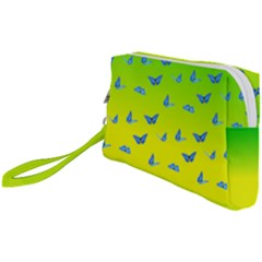 Blue Butterflies At Yellow And Green, Two Color Tone Gradient Wristlet Pouch Bag (small)