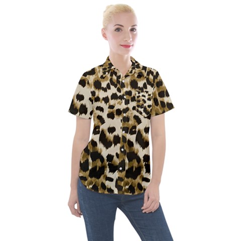 Leopard-print 2 Women s Short Sleeve Pocket Shirt by skindeep