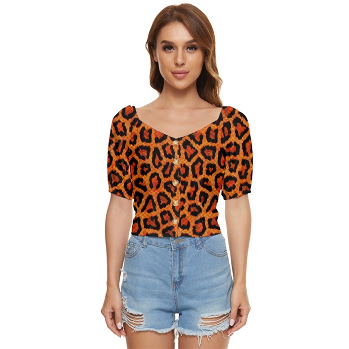 Leopard-print 3 Button up blouse