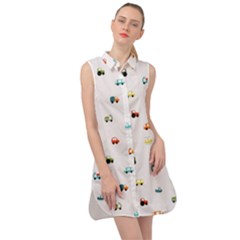 Cute Bright Little Cars Sleeveless Shirt Dress by SychEva