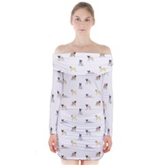 Funny Pugs Long Sleeve Off Shoulder Dress by SychEva