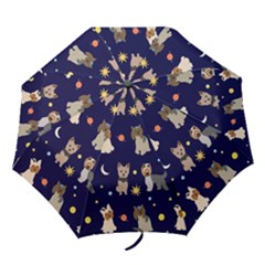 Terrier Cute Dog With Stars Sun And Moon Folding Umbrellas by SychEva