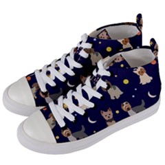 Terrier Cute Dog With Stars Sun And Moon Women s Mid-top Canvas Sneakers by SychEva