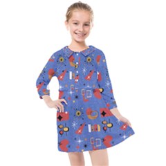 Blue 50s Kids  Quarter Sleeve Shirt Dress by InPlainSightStyle