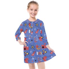 Blue 50s Kids  Quarter Sleeve Shirt Dress