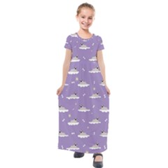 Cheerful Pugs Lie In The Clouds Kids  Short Sleeve Maxi Dress by SychEva