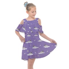 Cheerful Pugs Lie In The Clouds Kids  Shoulder Cutout Chiffon Dress by SychEva