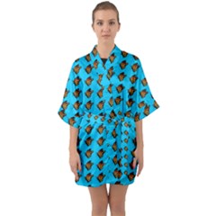 Monarch Butterfly Print Half Sleeve Satin Kimono  by Kritter