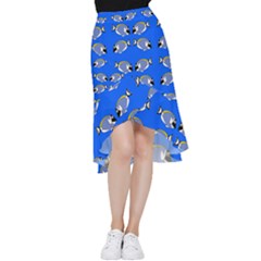 Powder Blue Tang Print Frill Hi Low Chiffon Skirt by Kritter