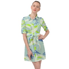 Folk Flowers Pattern  Belted Shirt Dress by Eskimos