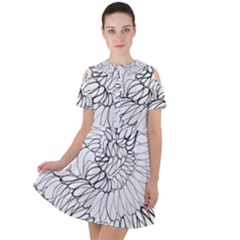Mono Swirls Short Sleeve Shoulder Cut Out Dress  by kaleidomarblingart