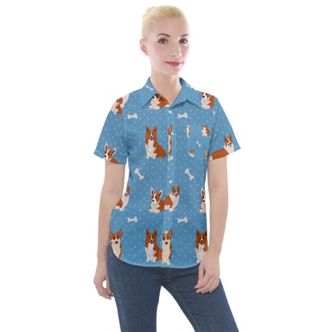 Cute Corgi Dogs Women s Short Sleeve Pocket Shirt by SychEva